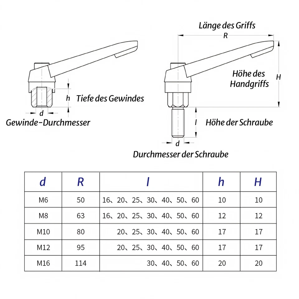 Klemmhebel Klemmmutter Spanngriff Spannmutter Verschlusshebel Klemmgriff M4-M16 - Bild 3 von 4