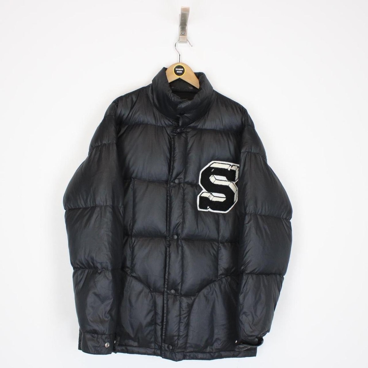 Vintage 90s Stussy Black and White Full Zip Reversible Down Puffer 