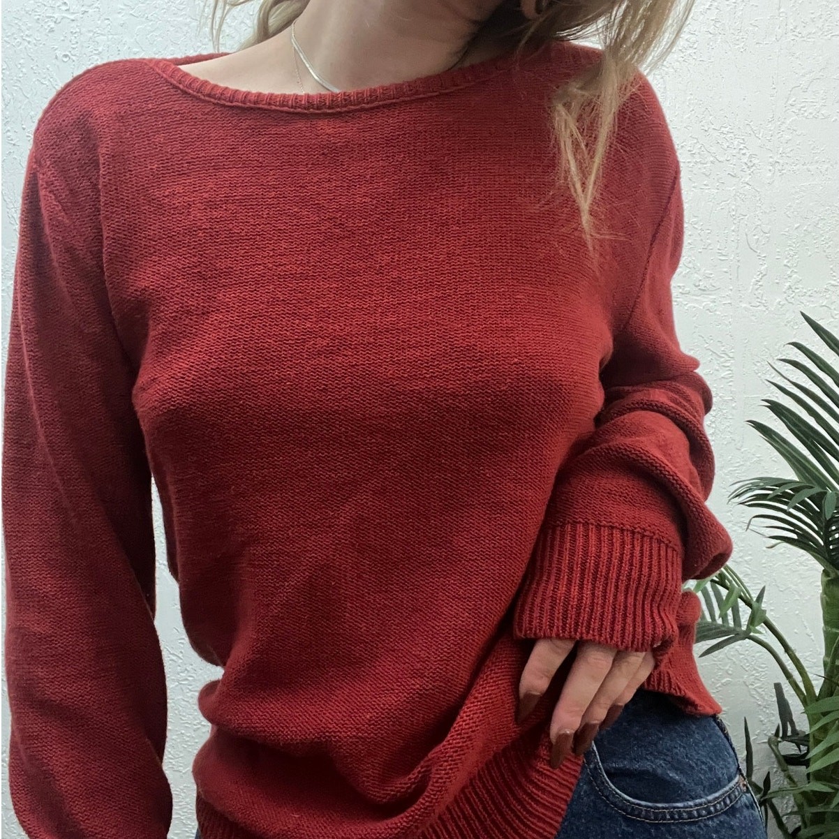 Maglione donna maglia tessuto vintage anni 80 YSL Yves Saint Laurent rosso medio