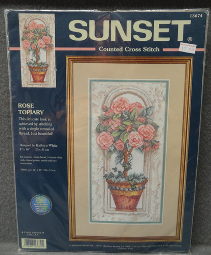 NEU Sunset Rose Topiary Floral gezählt Kreuzstich Kit Vintage Y2K 2000 Made in USA