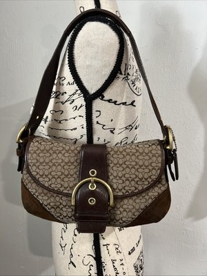 Rare Vintage Coach Soho Y2K Signature Shoulder Bag Brown Canvas & Suede 6808