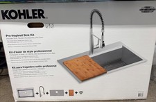 New Kohler 33" Wide Pro-Inspired Kitchen Sink Kit R78957-1PC-NA w/ Cutting Board
