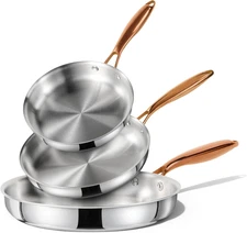 CAROTE 8"+10" +12" Stainless Steel Frying Pan Set, Non-Toxic PTFE & PFOA Free Fr