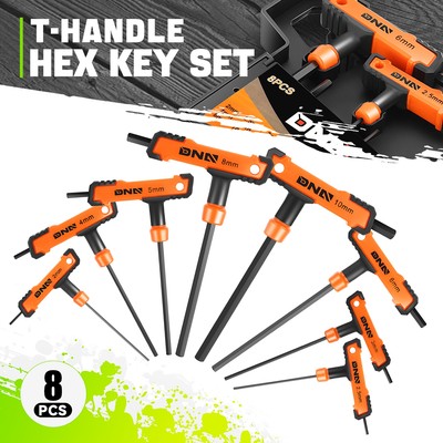 Orange CR-V Steel 2-10mm T-Shaped Hex Key Set w/ Case For Home Decoration 8PCS