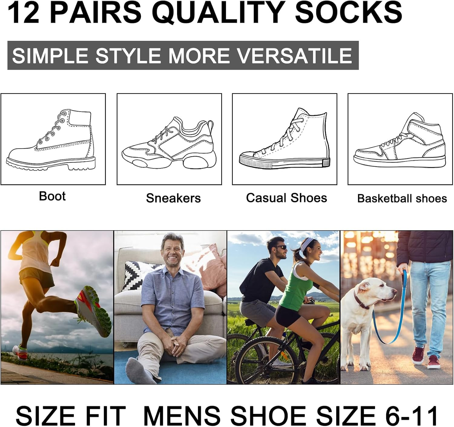 12 Pairs Mens Ankle Socks Athletic Casual Low Cut Short Socks for Men with Tab S