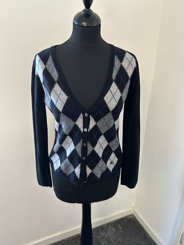 Burberry Argyle Blue Diamond Wool Cardigan Small S Button Up - Picture 1 of 9