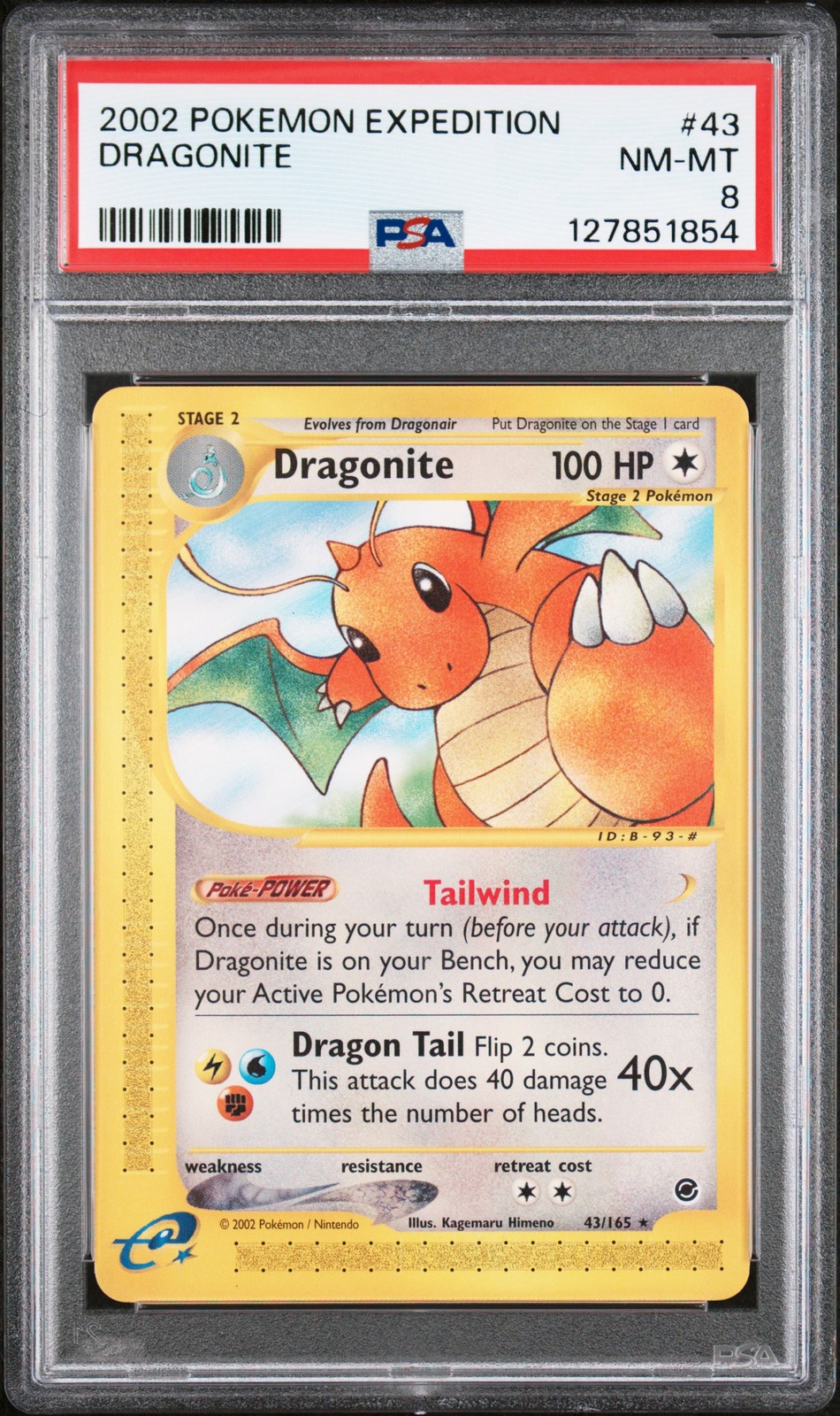 2002 POKEMON EXPEDITION #43 DRAGONITE PSA 8
