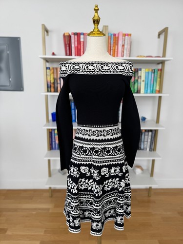 Eliza J Off Shoulder Black & White Knee Length Dress, Size Small, EUC