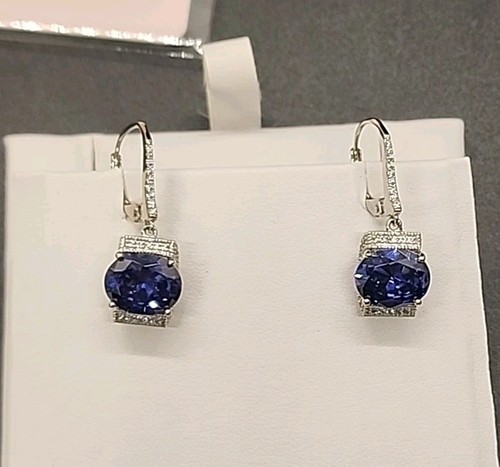 Pendientes Vanna K azul y blanco circonita cúbica platino 7,08 ctw VKB837 NUEVOS EN CAJA JTV - Imagen 1 de 7