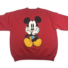 VINTAGE DISNEY MICKEY CO SITTING MICKEY RED CREWNECK SWEATSHIRT MEN'S XL