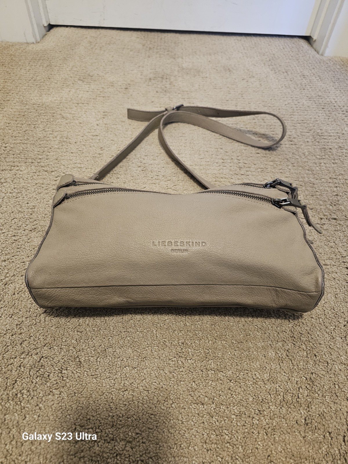 Libeskind Leather Light Gray Crossbody Bag - image 2