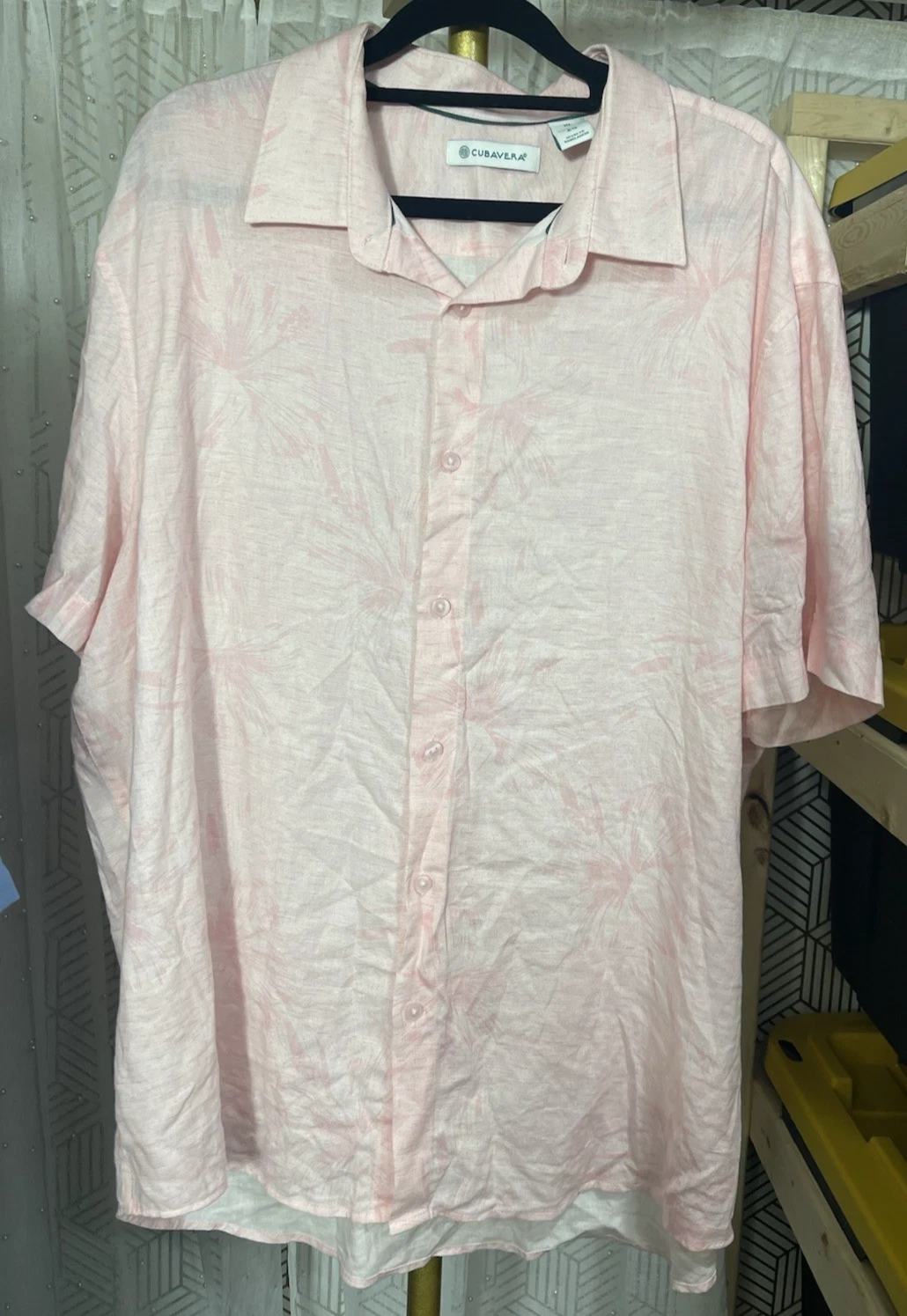 Cubavera Men's XL Shirt Pink Linen Blend Short Sleeve Button Up Casual Beach EUC