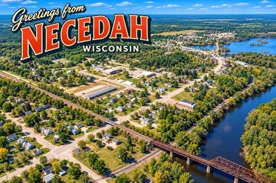 Greetings From NECEDAH WISCONSIN Modern 4x6 Postcard E118