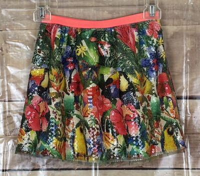 Kate Morgan/H&M Girl 6-8Y Dressy Floral Sequin Mini Skirt Elastic Waist Lined