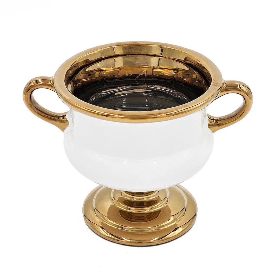 Jarrón de mesa de cerámica ánfora blanco y dorado de 6" Foto 3 de 4