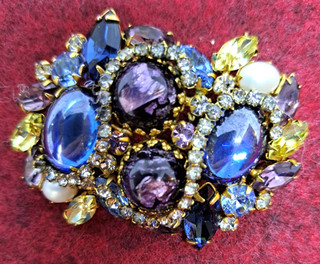 Hattie Carnegie Brooch Blue & Purple Cabochons Signed