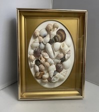 Seashell Mosaic In Vintage Gold Frame Sea Shells Coastal Art Unique Decor