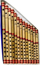 Bamboo Flute Set of 13 multiple Key Tune 7 Holes Fipple Bansuri Woodwind Clar...