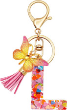 Initial Letter Keychains for Girls Women Pink Purple Green Cute Butterfly Heart