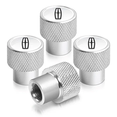 IPICK IMAGE Lincoln logo in White on Silver Easy-Grip Aluminum Tire Valve Stem Caps