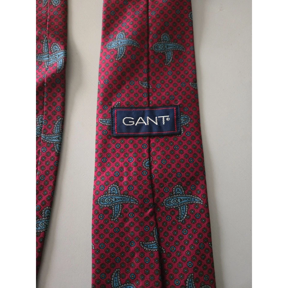 Corbata Gant Hombre 100% Seda Rojo Azul Patrón Novedad Foto 4 de 4