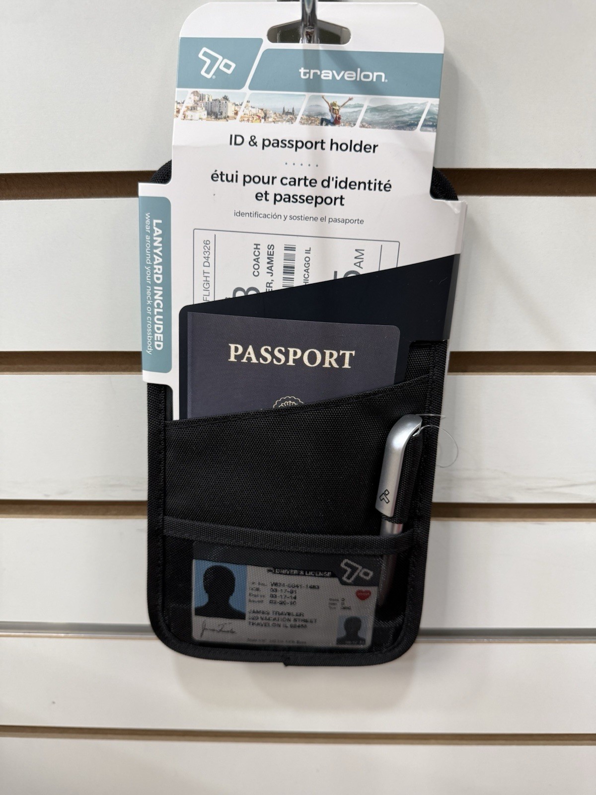 Travelon Black Neck Pouch Polyester ID & Passport Holder with Neck Strap Sleeves