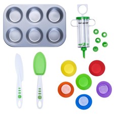 Curious Chef Kids Cookware - 16-Piece Cupcake  Decorating Kit I Real Utensil...