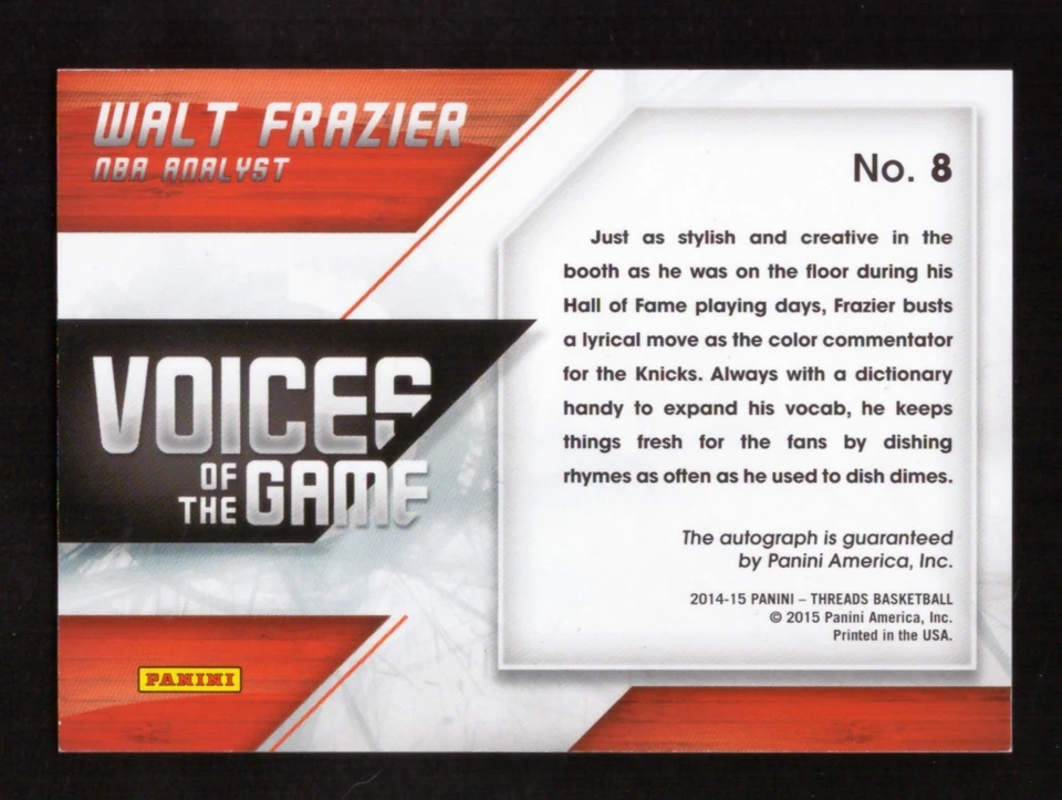 2014-15 Panini Threads Walt Frazier Voices of the Game Auto 81/99 - Image 2 of 2