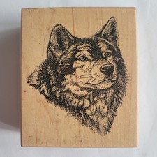 Vintage 1996 Rubber Stamp Husky Dog Head Realistic Mounted