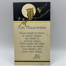 Vintage 1924, Orange Owl on Tree Branch,Halloween Card