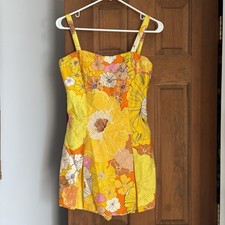 Vintage 1960s Size 16 Modern Small  Gabar Yellow Floral Skirted Swimsuit Retro