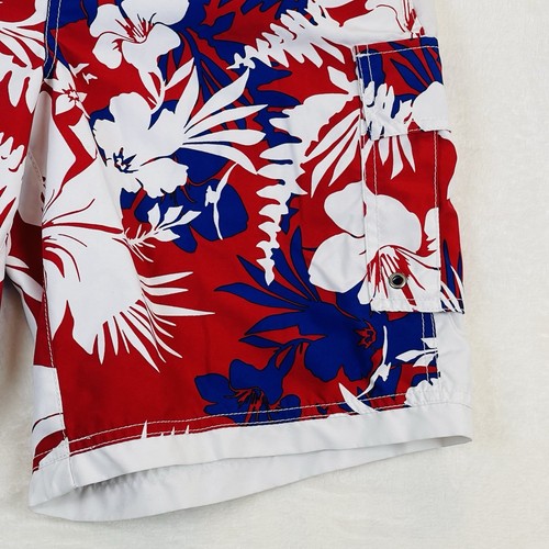 Roundtree & Yorke Hawaiian Swim Trunks Mens Small Blue White Red Floral Beach - Picture 4 of 16