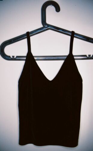 Brandy Melville Black Velvet cropped top one size - The Perfect Black Cami Top - Picture 2 of 7