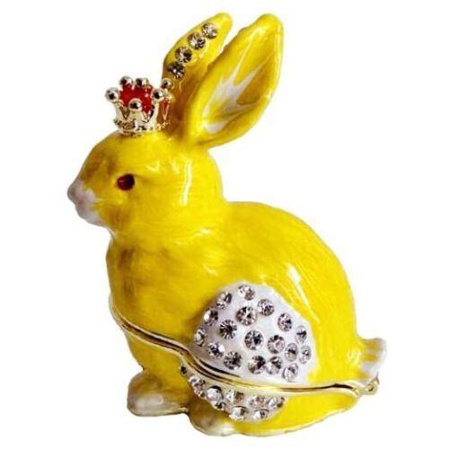 Rabbit Figurine Trinket Box bunny Figurine Decorative Hinged Jewelry Box yellow - Picture 1 of 2