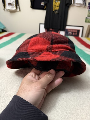 Vintage 40s 50s Buffalo Plaid Red Black Bucket Hat Small Wool Cotton Linen Rare - 第 10/14 張圖片