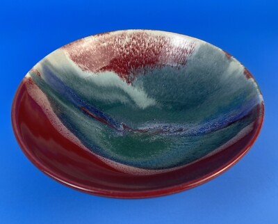 Cathy & David Robinson Studio Art Pottery Serving Bowl Swirl Drip Glaze 8'' NH