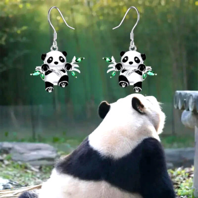 Cute Cartoon Panda Holding Bamboo Earrings For Girls Exquisite Birthday Gift New