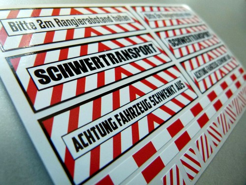 Komplett Set 1:14,5 - 1:16 Schwertransport Warn - Aufkleber Tamiya Wedico 025 - Bild 1 von 3