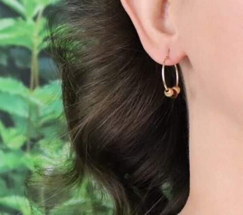14k Yellow Gold Hoop Earrings With Interchangeable Stone Beads Dangle Drop - Picture 5 of 8
