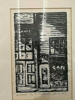 B CARDWELL 1964 DRAWING CAFE B&W ORIGINAL SIGNED Untitled 3/5 28-10-64 AS-IS VTG