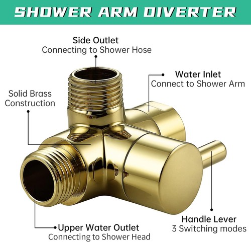 Shower Arm Diverter Valve for Hand Held Showerhead & Fixed Spray Head,G 1/2 Gold - 第 15/19 張圖片