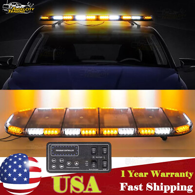 51'' Light Bar Emergency Warning Security Strobe 88 LEDs Hazard Flash Amber White