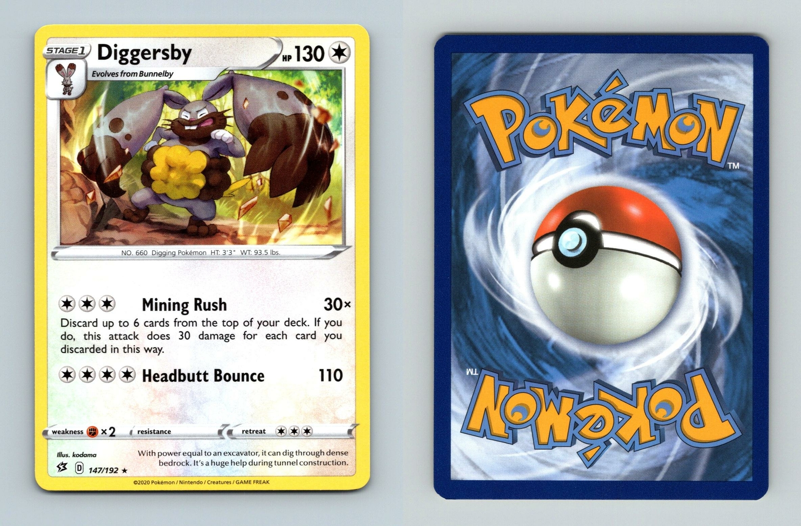Diggersby #147/192 SWSH Rebel Clash Rare Pokemon 2020 TCG Card