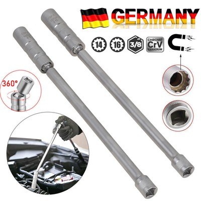 Magnet Zündkerzenschlüssel 14mm 16 mm 3/8'' Zündkerzen Glühkerzen Zwölfkant 291mm