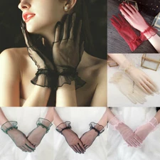 1 Pair Sexy Women Gloves Mittens Lace Gloves Full Finger Short Tulle Gloves