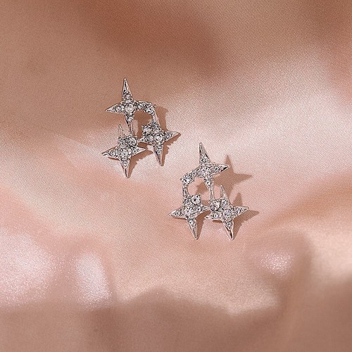 Gorgeous Women 925 Silver Earrings Crystal Bling Oversized Star Tassel Stud 1576 - Picture 3 of 6