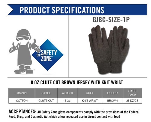 8 Oz Brown Gloves Cotton Jersey Knit Wrist Gardening All Purpose Clute Cut Work - Picture 5 of 5