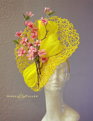 Kentucky Derby Hat Pink Cherry Blossom Yellow Royal Ascot Fascinator Del Mar