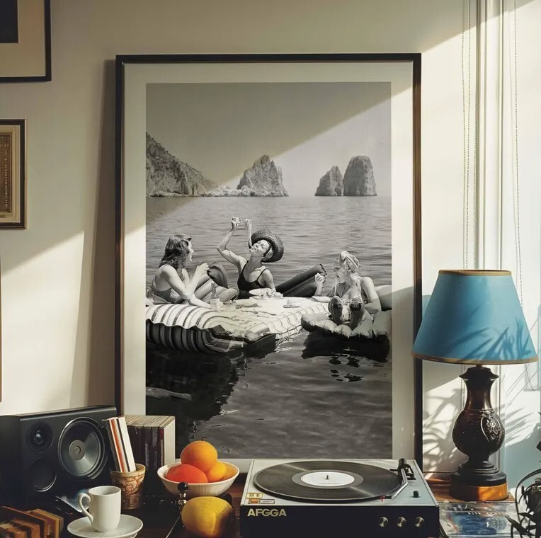 Black and White Vintage Beach Scene Poster | Retro Summer Art Print