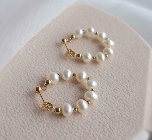 Stunning AAA+ akoya 4-5mm white pearl earrings 14k Gold earring fashion earrings - Picture 2 of 4